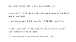 Sommerferien Sekretariat