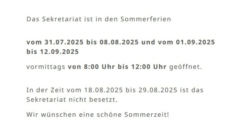 Sommerferien Sekretariat